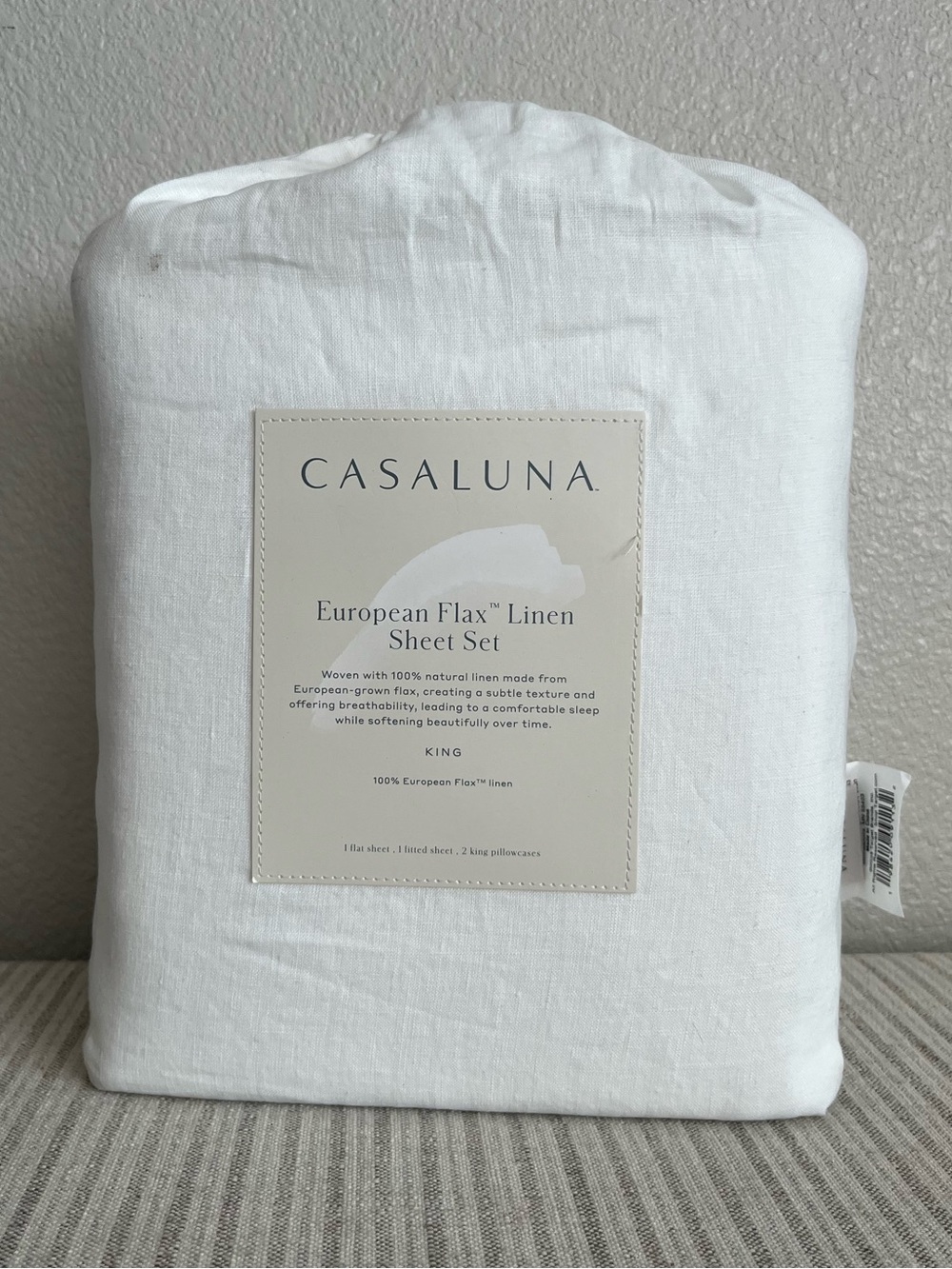 NWT King 100% Linen Sheet Set White - Casaluna